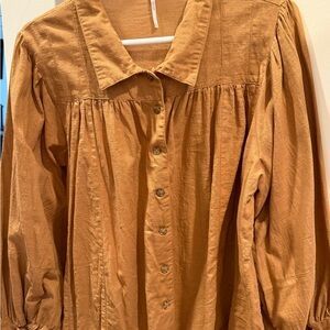 Free People Rust-Toned Button Front Babydoll Blouse